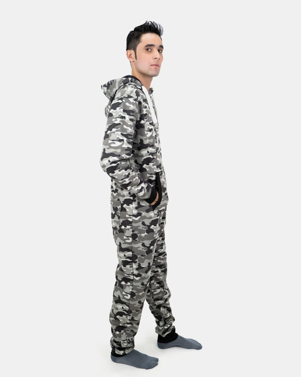 Noroze Mens Charcoal Camouflage Fleece Onesie
