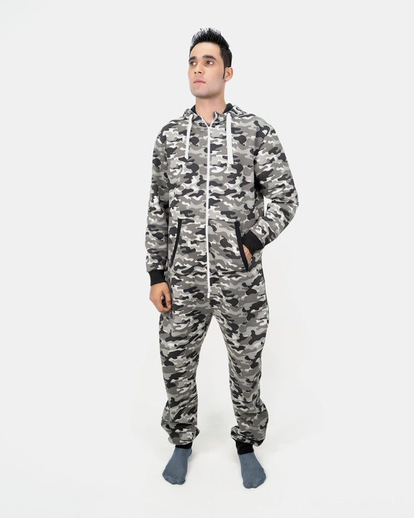noroze Mens Charcoal Camouflage Fleece Onesie