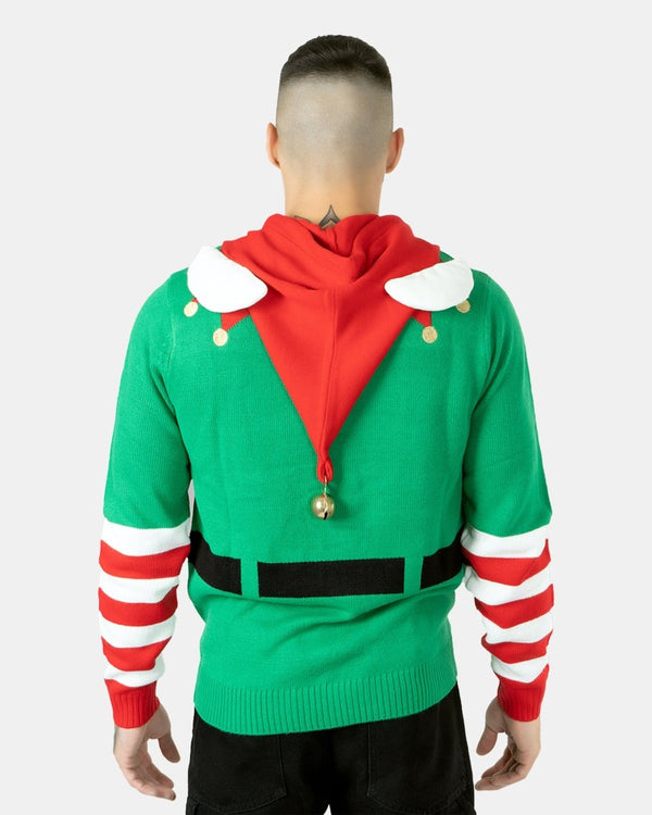 Noroze Mens Elf Candy Cane Green C-Jumper