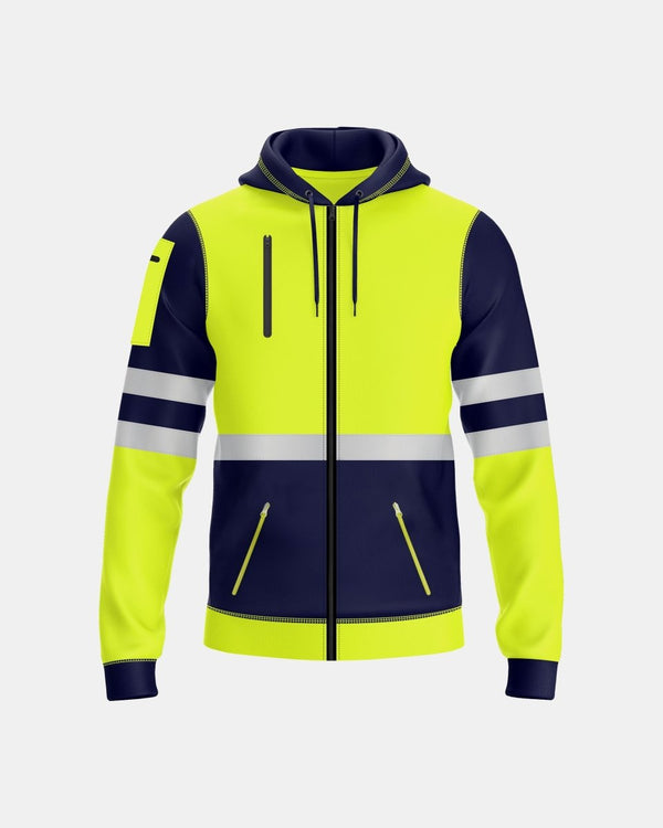 noroze Mens Full Zip Hoodie (Neon Green/Navy 1)