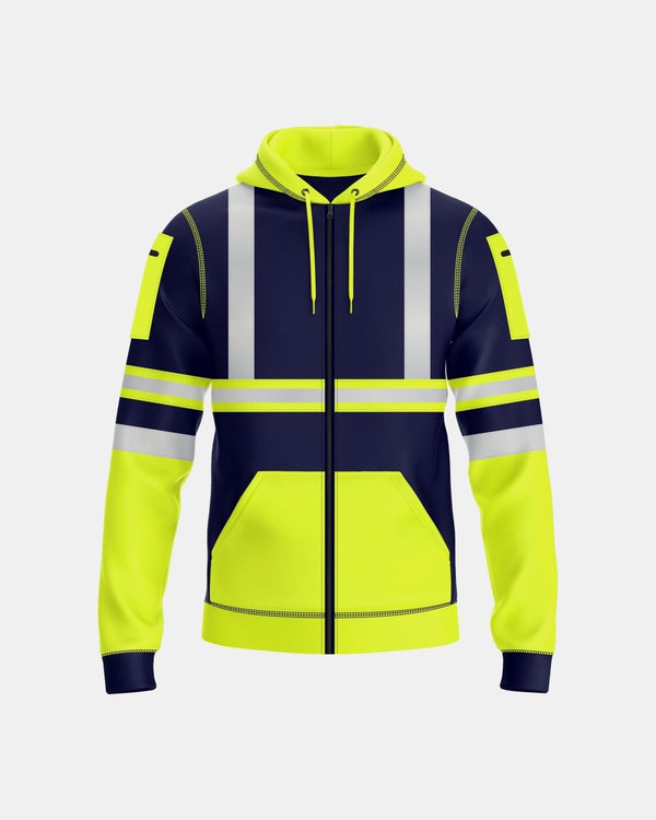 noroze Mens Full Zip Hoodie (Neon Green/Navy 2)