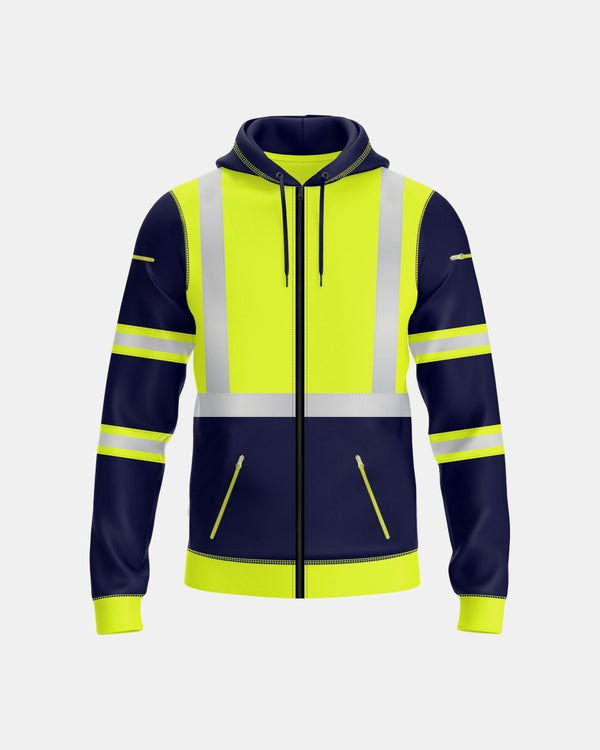 noroze Mens Full Zip Hoodie (Neon Green/Navy 3)