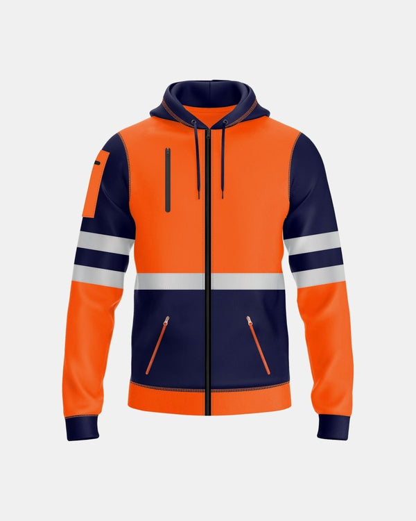 noroze Mens Full Zip Hoodie (Neon Orange/Navy 1)