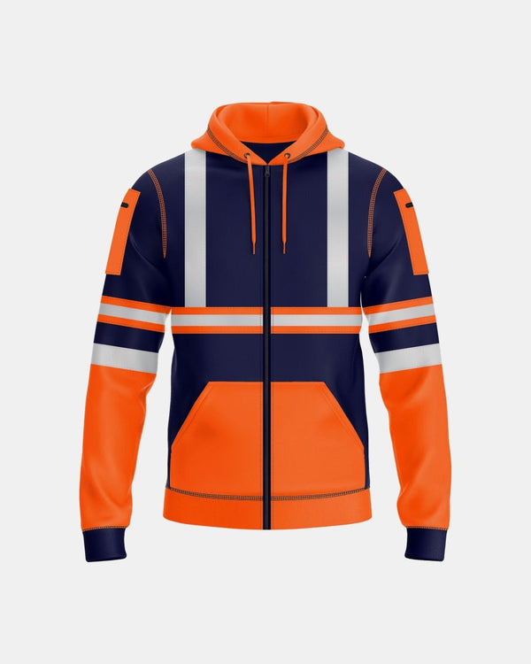 noroze Mens Full Zip Hoodie (Neon Orange/Navy 2)