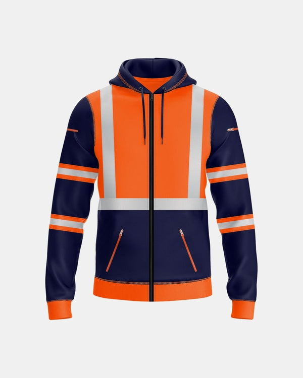noroze Mens Full Zip Hoodie (Neon Orange/Navy 3)