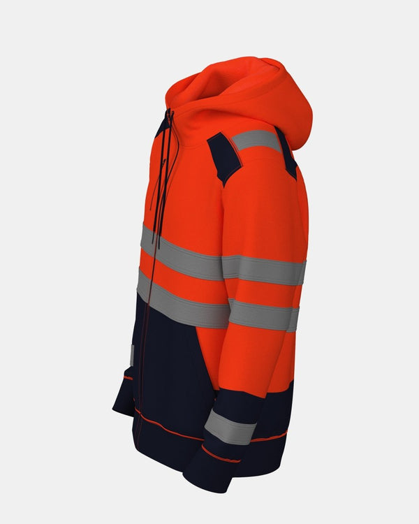 Noroze Mens Full Zip Hoodie (Neon Orange/Navy 4)