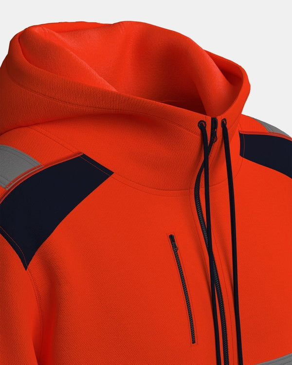 Noroze Mens Full Zip Hoodie (Neon Orange/Navy 4)