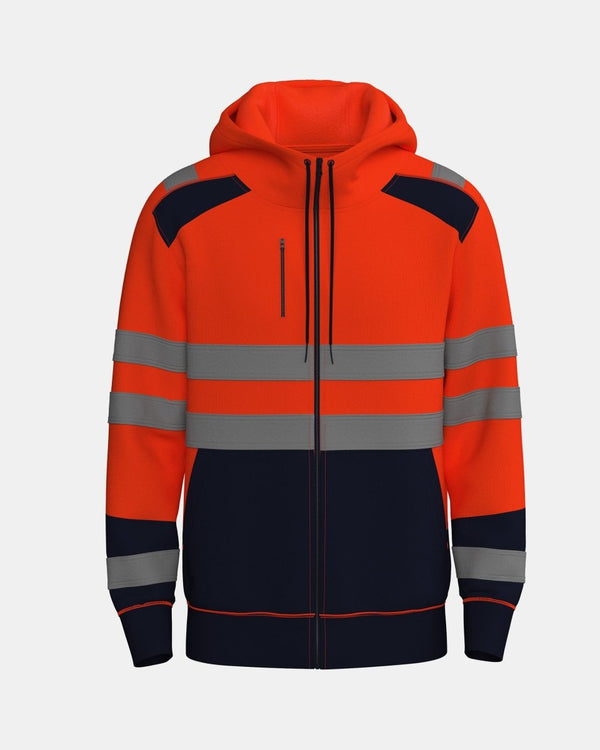 noroze Mens Full Zip Hoodie (Neon Orange/Navy 4)