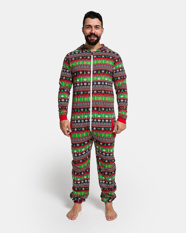 Noroze Mens Gingerbread Red Christmas Onesie