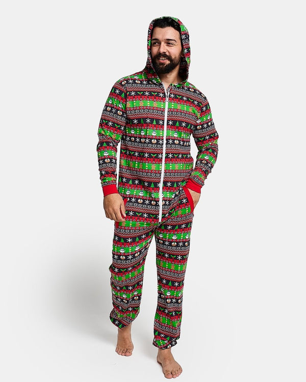 noroze Mens Gingerbread Red Christmas Onesie