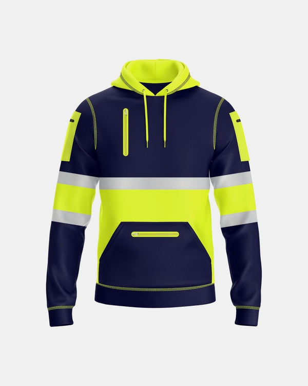 noroze Mens Hi Vis Hoodie (Neon Green/Navy 2)