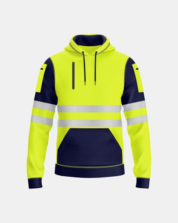 noroze Mens Hi Vis Hoodie (Neon Green/Navy 4)