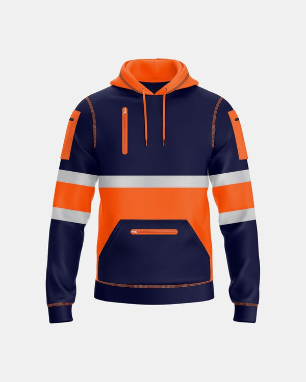 noroze Mens Hi Vis Hoodie (Neon Orange/Navy 2)