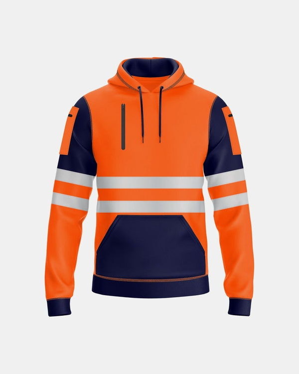 noroze Mens Hi Vis Hoodie (Neon Orange/Navy 4)