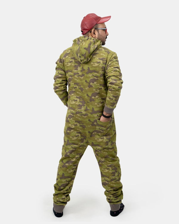 Noroze Mens Khaki Camouflage Fleece Onesie