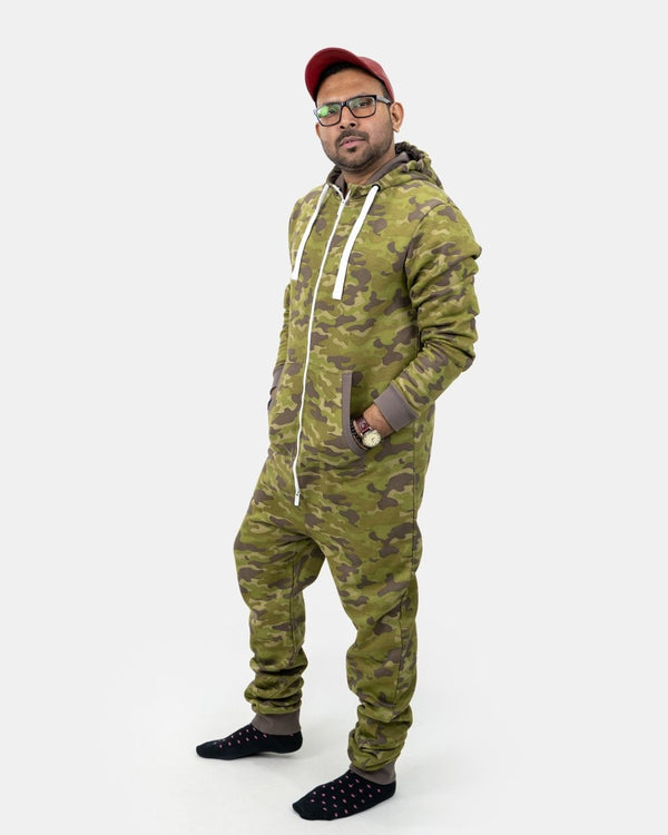 Noroze Mens Khaki Camouflage Fleece Onesie
