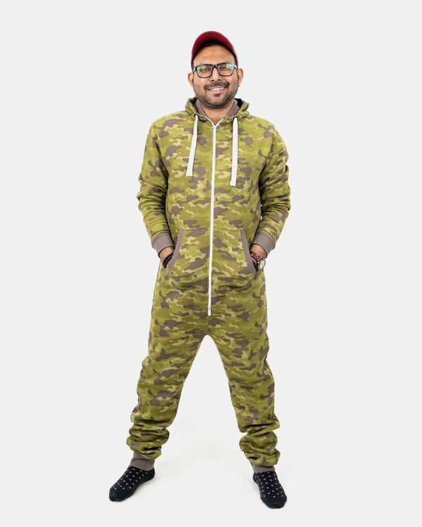 noroze Mens Khaki Camouflage Fleece Onesie