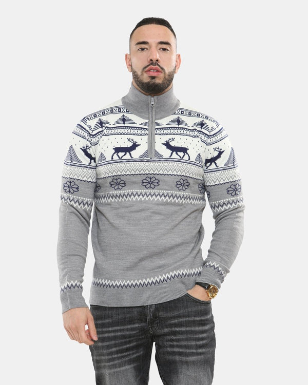 Noroze Mens Mock Zip Cream Christmas Jumper