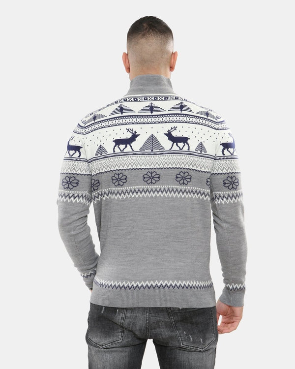 Noroze Mens Mock Zip Cream Christmas Jumper