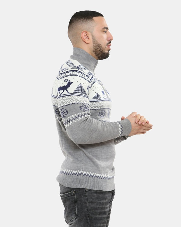 Noroze Mens Mock Zip Cream Christmas Jumper