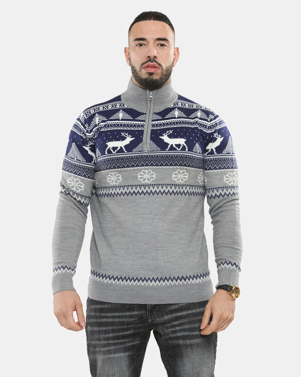 Noroze Mens Mock Zip Navy Christmas Jumper