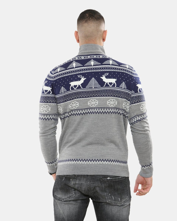 Noroze Mens Mock Zip Navy Christmas Jumper