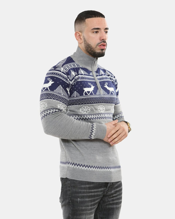 Noroze Mens Mock Zip Navy Christmas Jumper