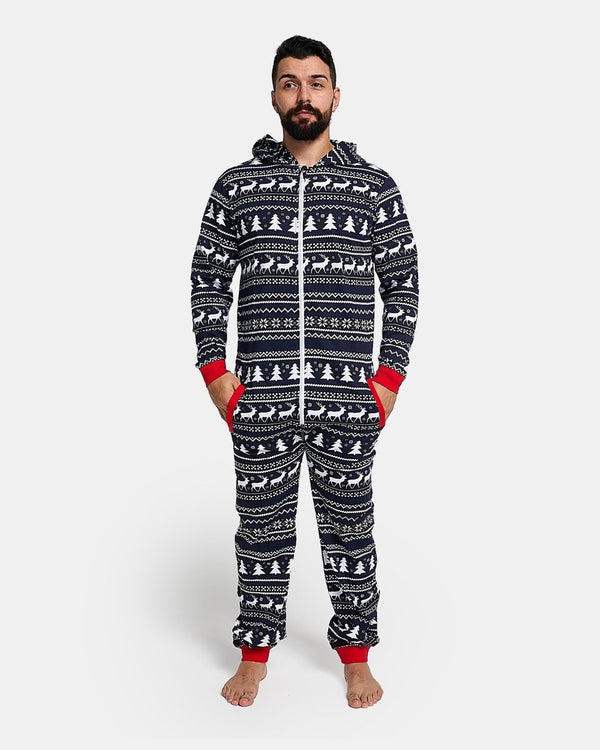 Noroze Mens Reindeer Navy Christmas Onesie