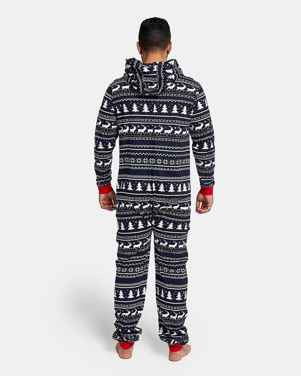 Noroze Mens Reindeer Navy Christmas Onesie