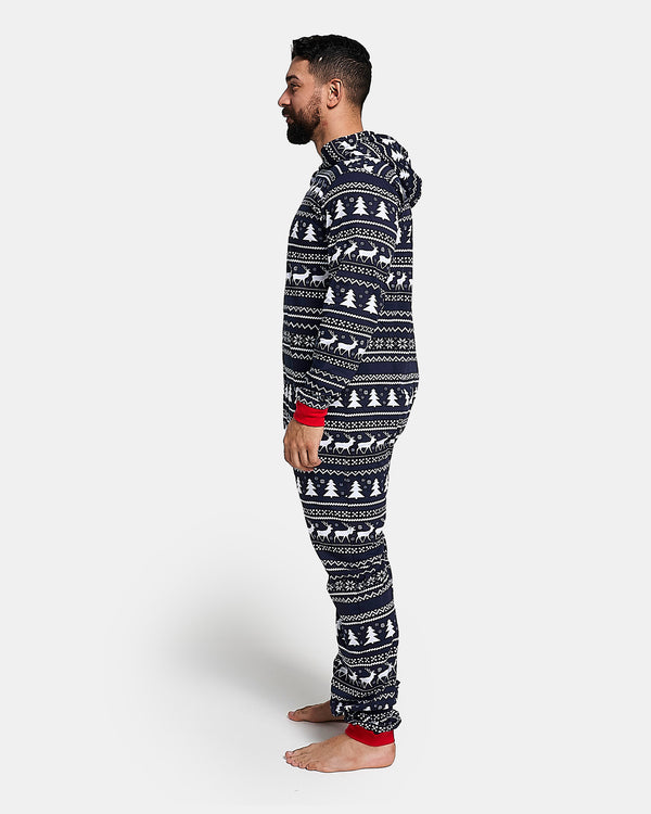Noroze Mens Reindeer Navy Christmas Onesie
