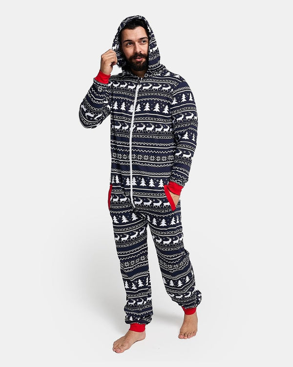 noroze Mens Reindeer Navy Christmas Onesie