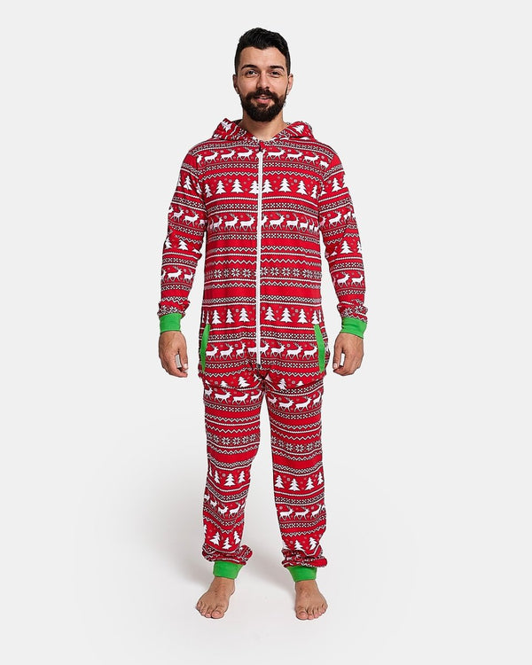 Noroze Mens Reindeer Red Christmas Onesie