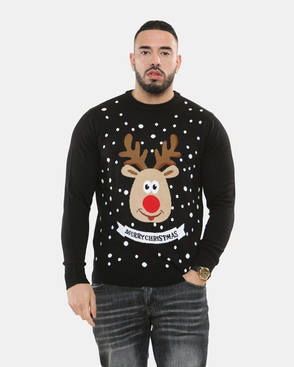 noroze Merry Xmas Reindeer Black Festive Jumper