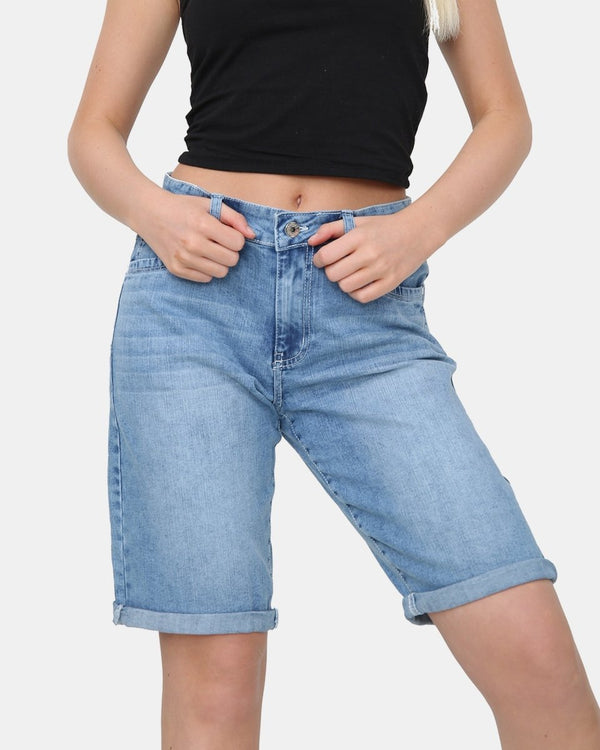 Noroze Mid Blue Denim Stretchy Bermuda Shorts