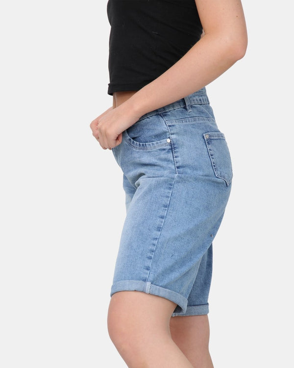 Noroze Mid Blue Denim Stretchy Bermuda Shorts