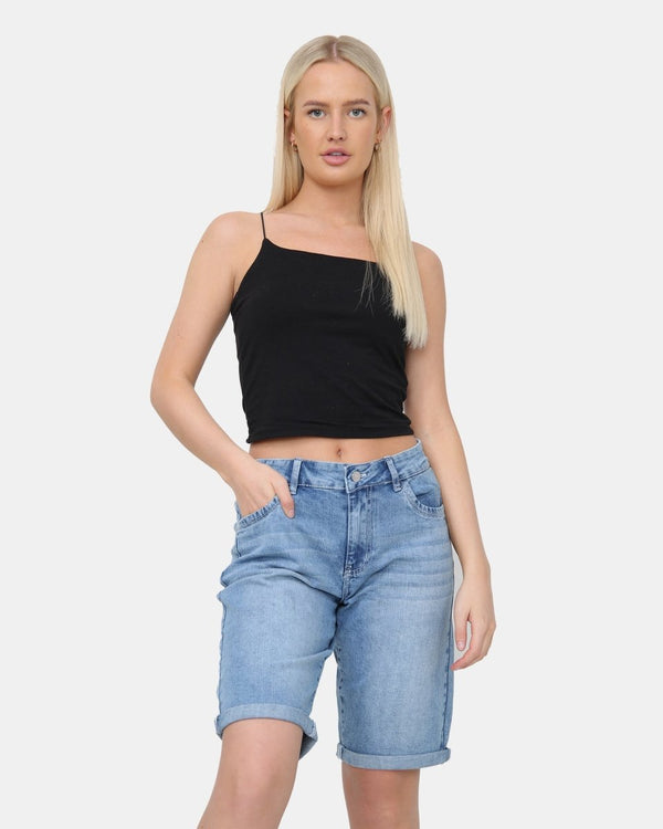 noroze Mid Blue Denim Stretchy Bermuda Shorts