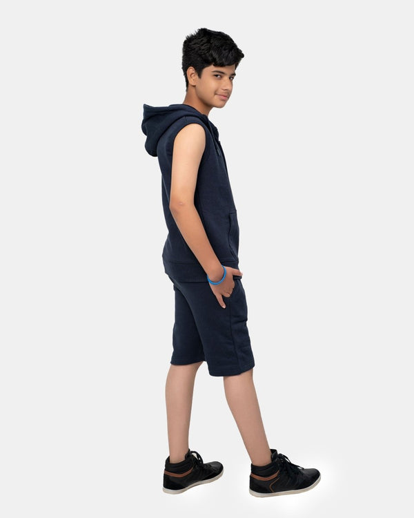 Noroze Navy Boys Gilet Sleeveless Hoodie