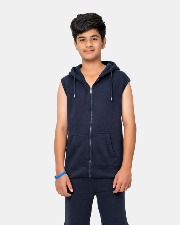 noroze Navy Boys Gilet Sleeveless Hoodie