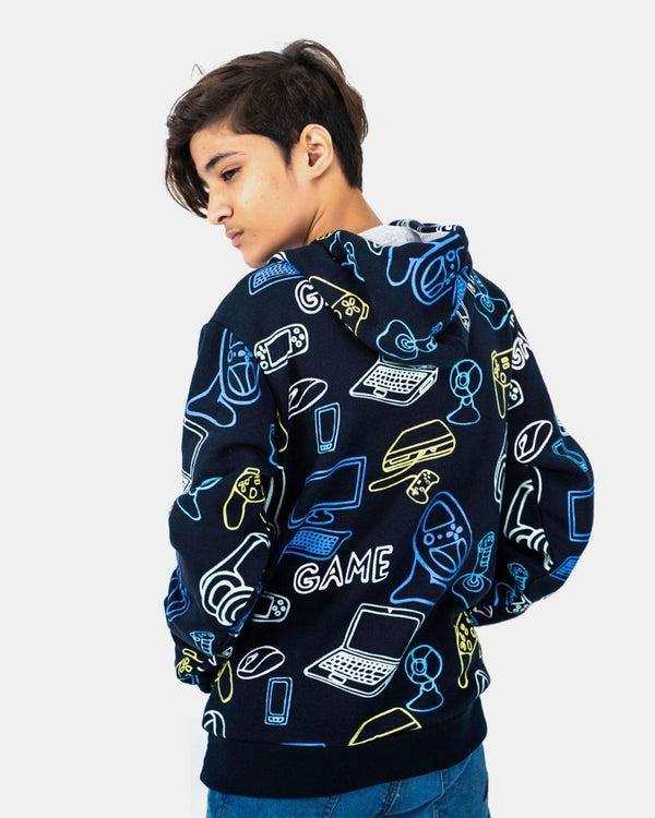 Noroze Navy Boys Printed Gaming Hoodie
