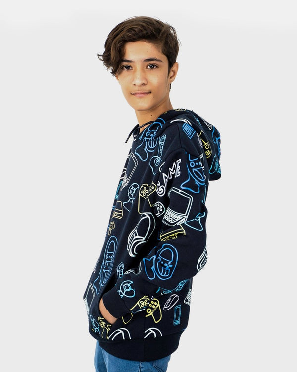 Noroze Navy Boys Printed Gaming Hoodie