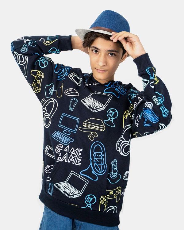 noroze Navy Boys Printed Gaming Hoodie