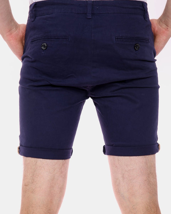 Noroze Navy Casual Turnup Cotton Shorts