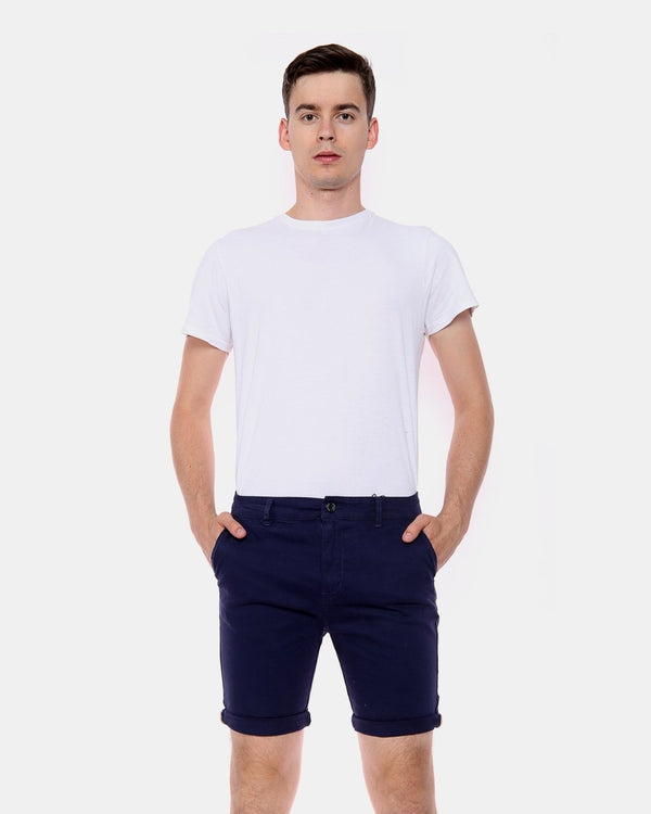 noroze Navy Casual Turnup Cotton Shorts