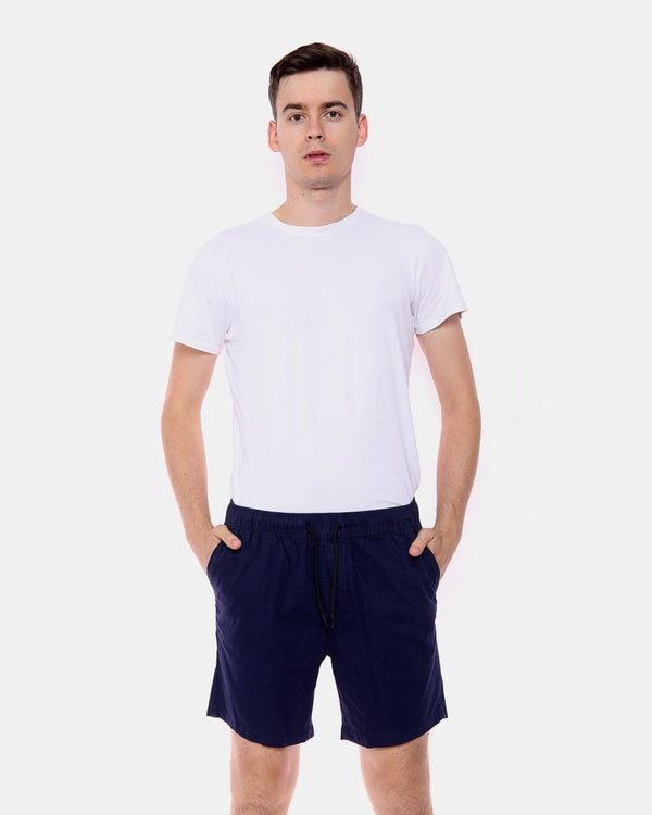 noroze Navy Elasticated Waist Cotton Casual Shorts