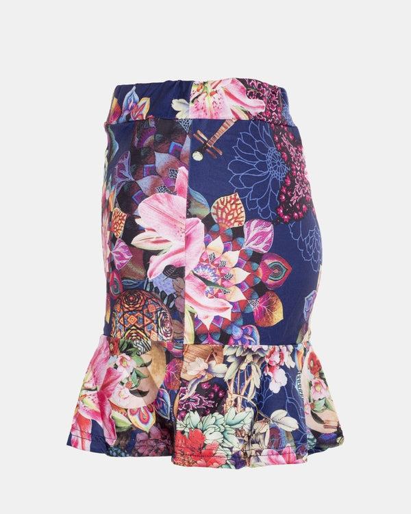 Noroze Navy Girls High Waist Floral Mini Skirt