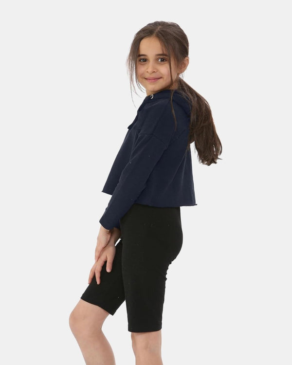 Noroze Navy Girls Plain Crop Hoodie