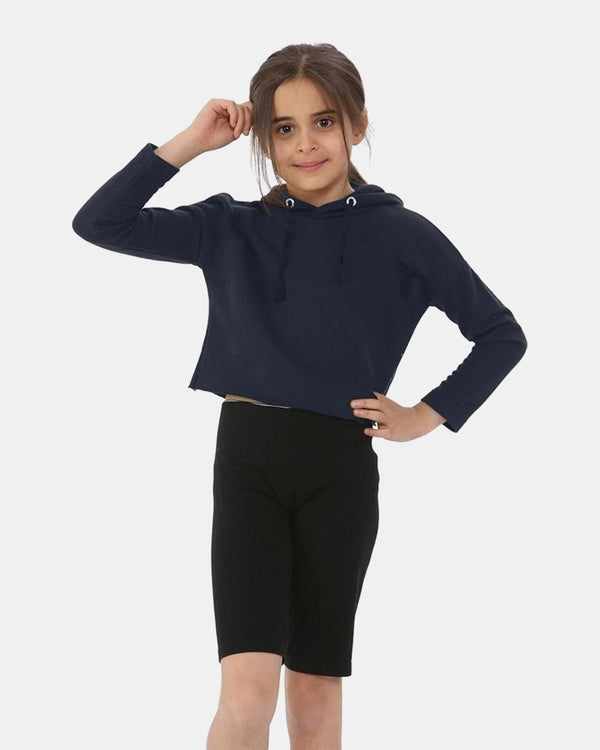 noroze Navy Girls Plain Crop Hoodie