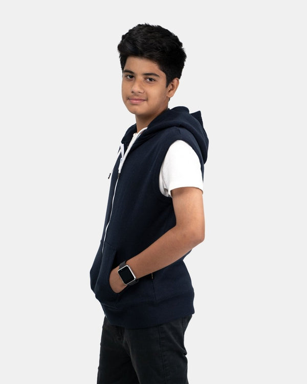 Noroze Navy Kid's Sleeveless Casual Hoodie