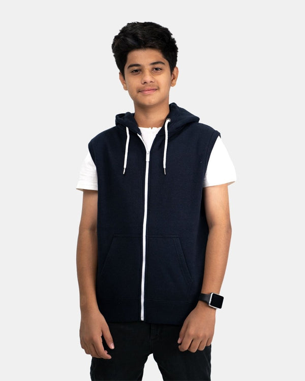 noroze Navy Kid's Sleeveless Casual Hoodie