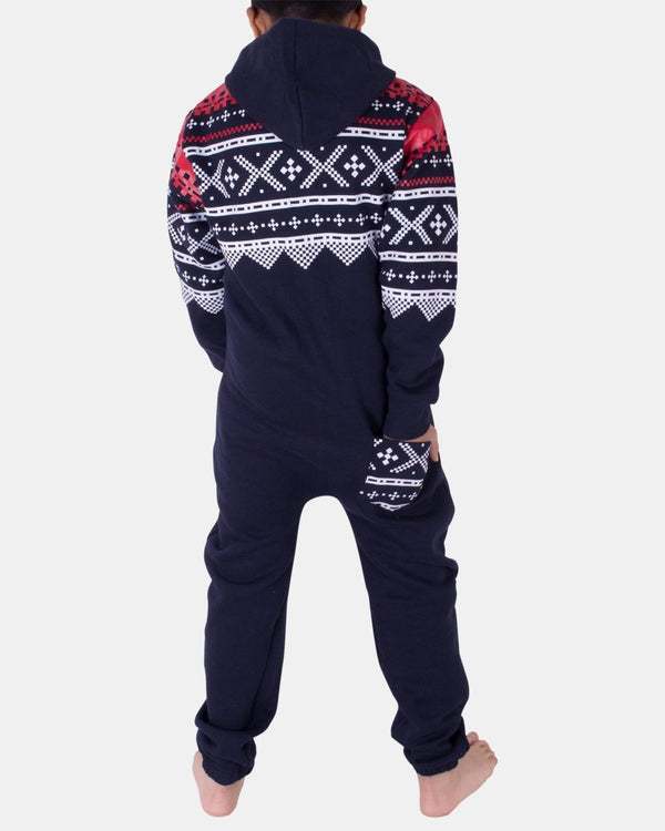 Noroze Navy Kids Aztec Hooded Onesie